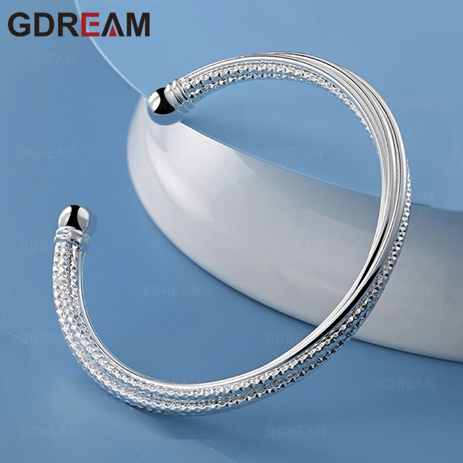 GDREAM 925 Sterling Silver Round Adjustable Bangle Bracelet For Everyday Wear, Simple And Elegant Jewelry For Women