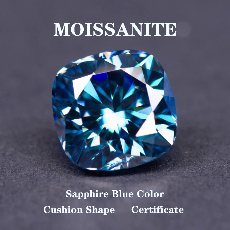 

Moissanite Stone Sapphire Blue Color Cushion Cut Gemstone DIY Diamond for Charms Fine Jewelry Making with Certificate Wholesale