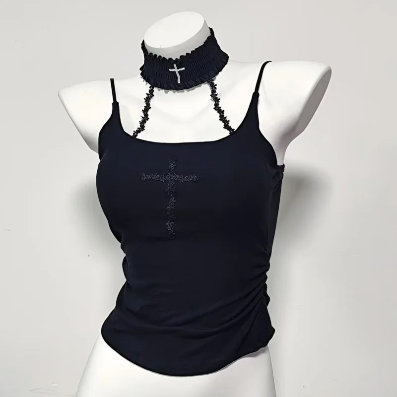 Vintage Y2k 2000s Streetwear Halter Cross Gothic Camisole Women Clothing Summer Sexy Grunge Harajuku Punk Spaghetti Strap Tops