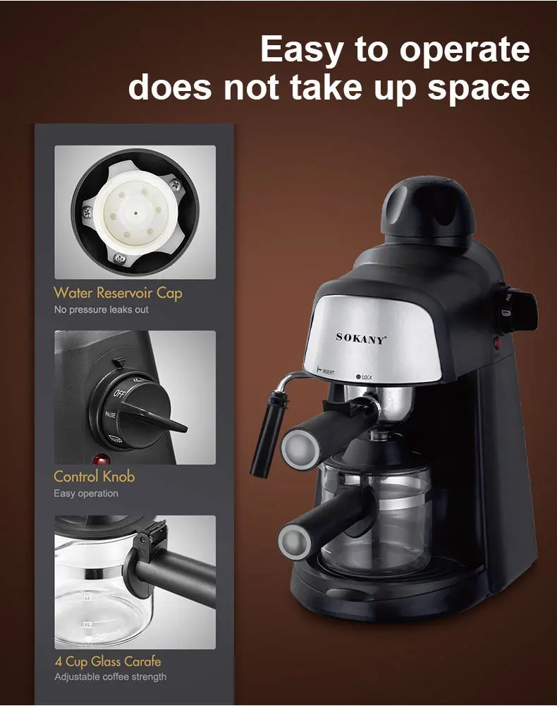 ماكينة اسبريسو إيطالية 4 أكواب منزلية شبه آلية عالية الضغط بالبخار آلة اسبريسو رغوة الحليب مناسبة للكابتشينو اللاتية