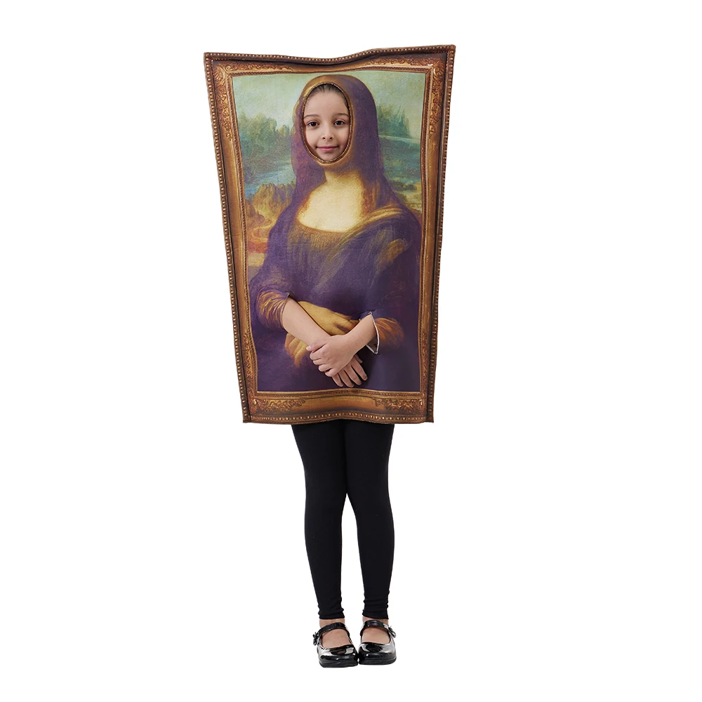 Eraspooky Halloween  Funny Mona Lisa Mural Costume Unisex Sponge Jumpsuit  Portrait Cosplay Outfit Carnival Party Purim