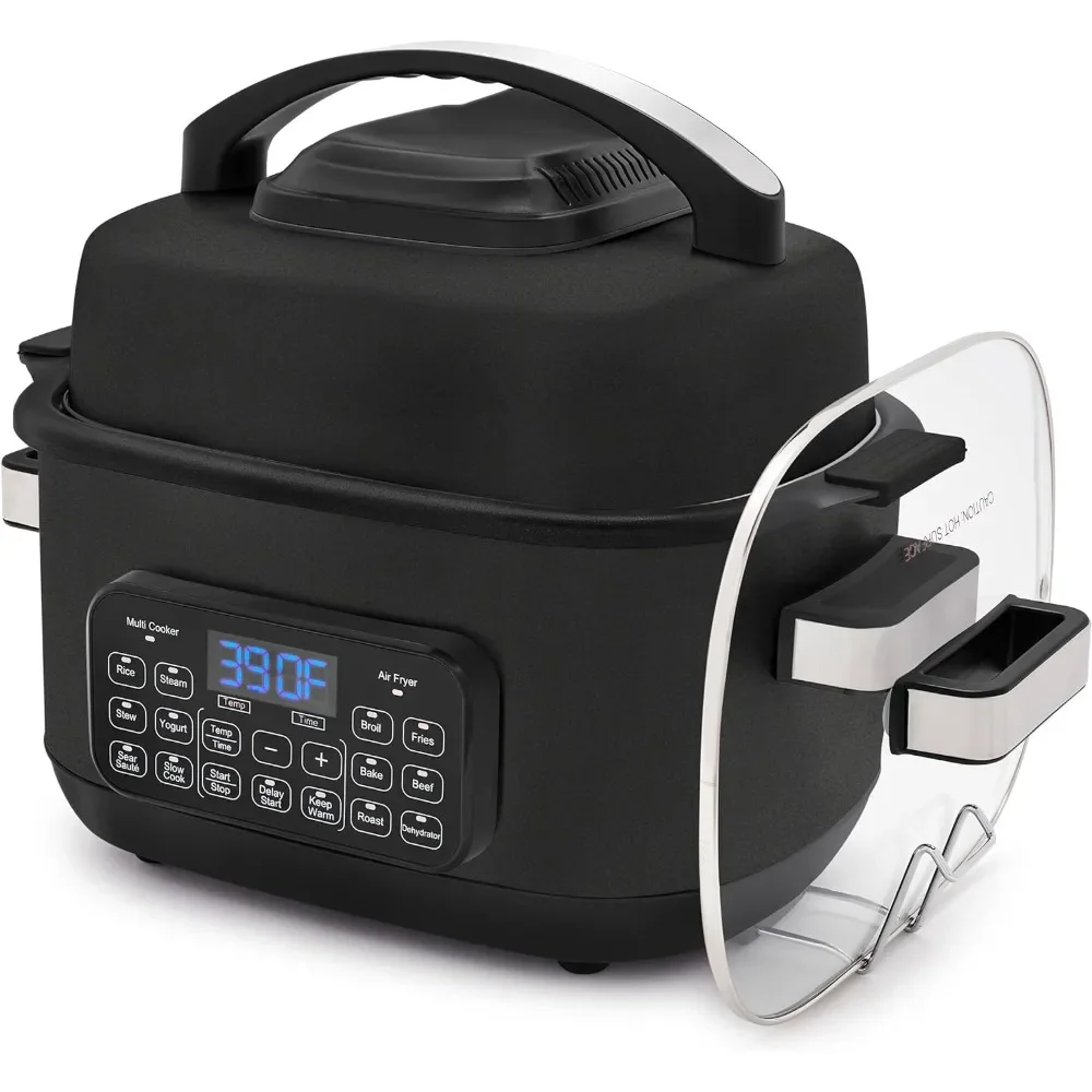 Matte black 13 in 1 air fryer, slow stew pot and grill, preset for steam frying and cooking, healthy ceramic