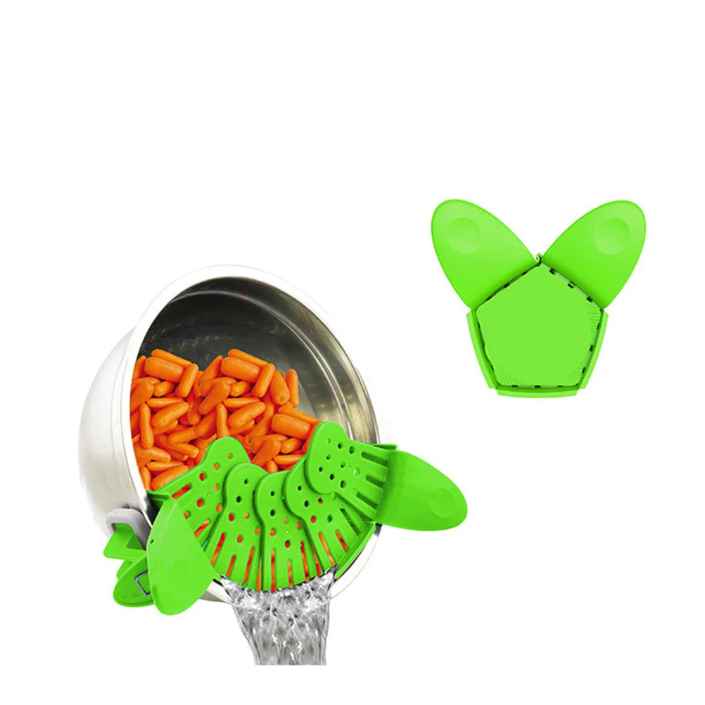 

1pc Silicone Soup Funnel Foldable Pot Water Drainer Heat Resistant Kitchen Gadget Liquid Diversion Tool Home Use Green