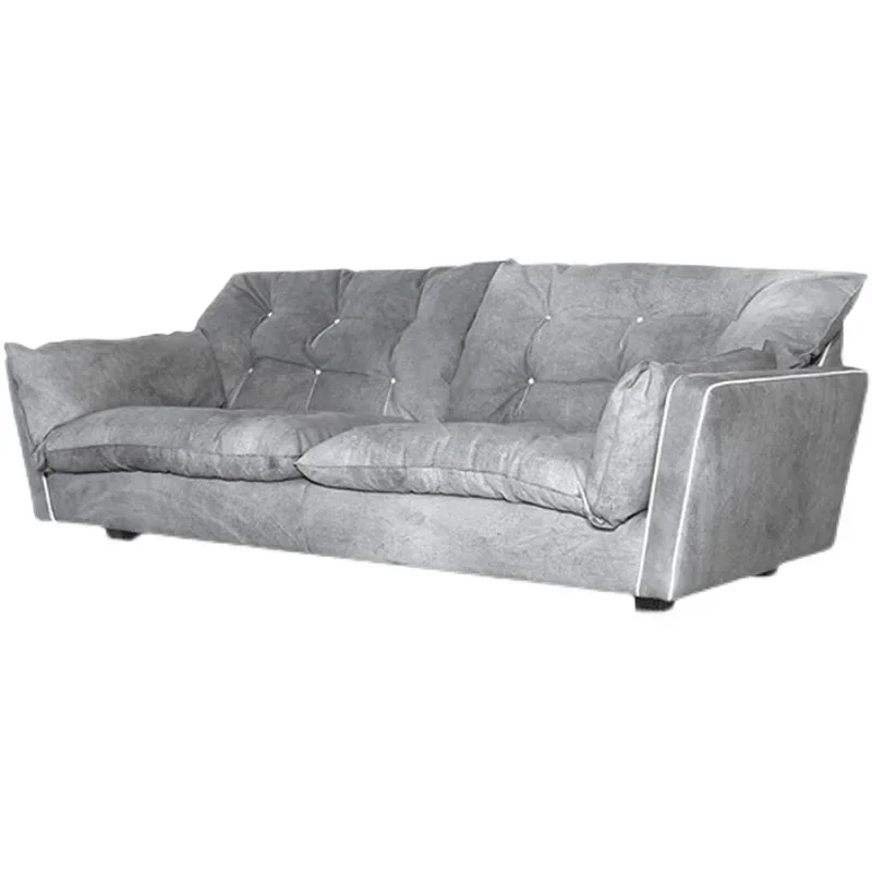 Imported first-layer leather living room small apartment three-person sofa