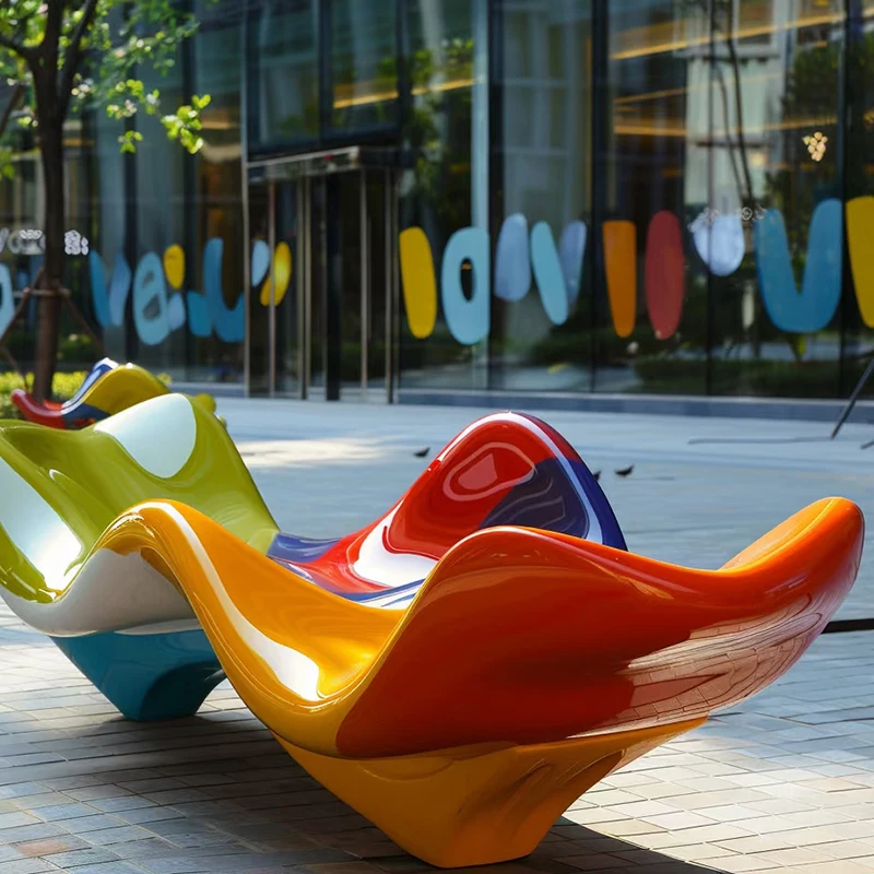*Cutomization furniture factory Modern Creative Fiberglass Bench Seating Outdoor Furniture Waterproof Shopping mall use