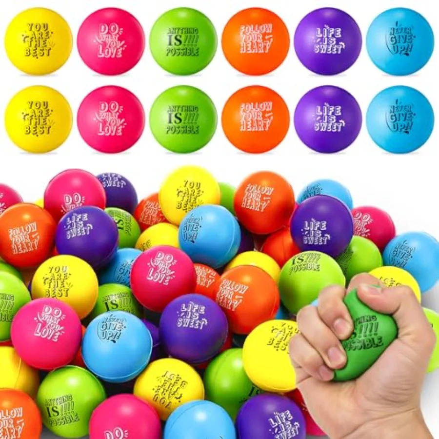 

200 Pcs Stress Balls for Work/School/Home: Foam Squeeze Balls in Colorful Assortment, Motivational Quotes, Soft Texture, Bulk P