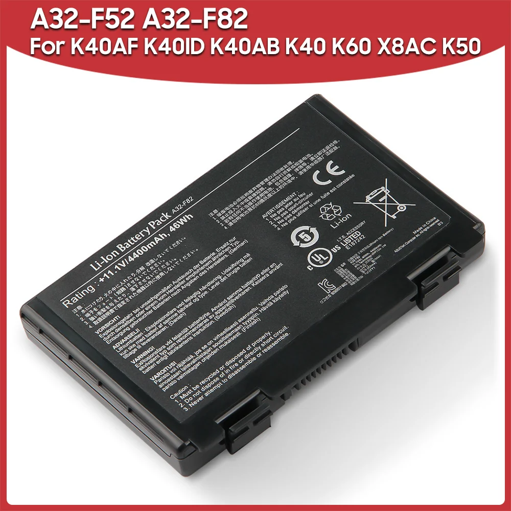 

Оригинальный запасной аккумулятор A32-F52 A32-F82 для Asus K40AF K40ID K40AB K40 K60 X8AC K50 4400 мАч