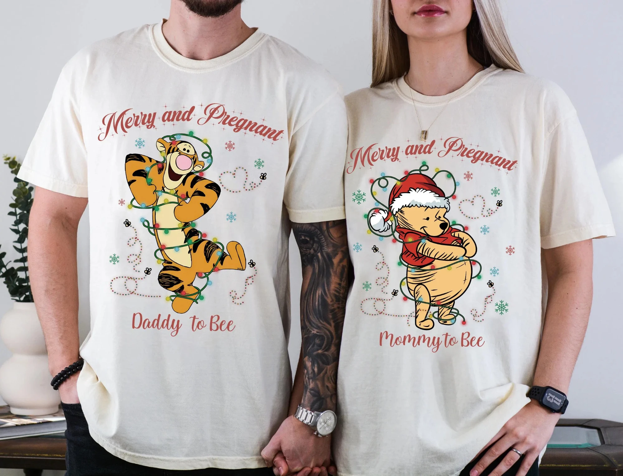 

Personalized Tigger Christmas Light T-shirt, Pregnancy Reveals Christmas Gift, Christmas Gift for New Mothers, Winnie The Pooh