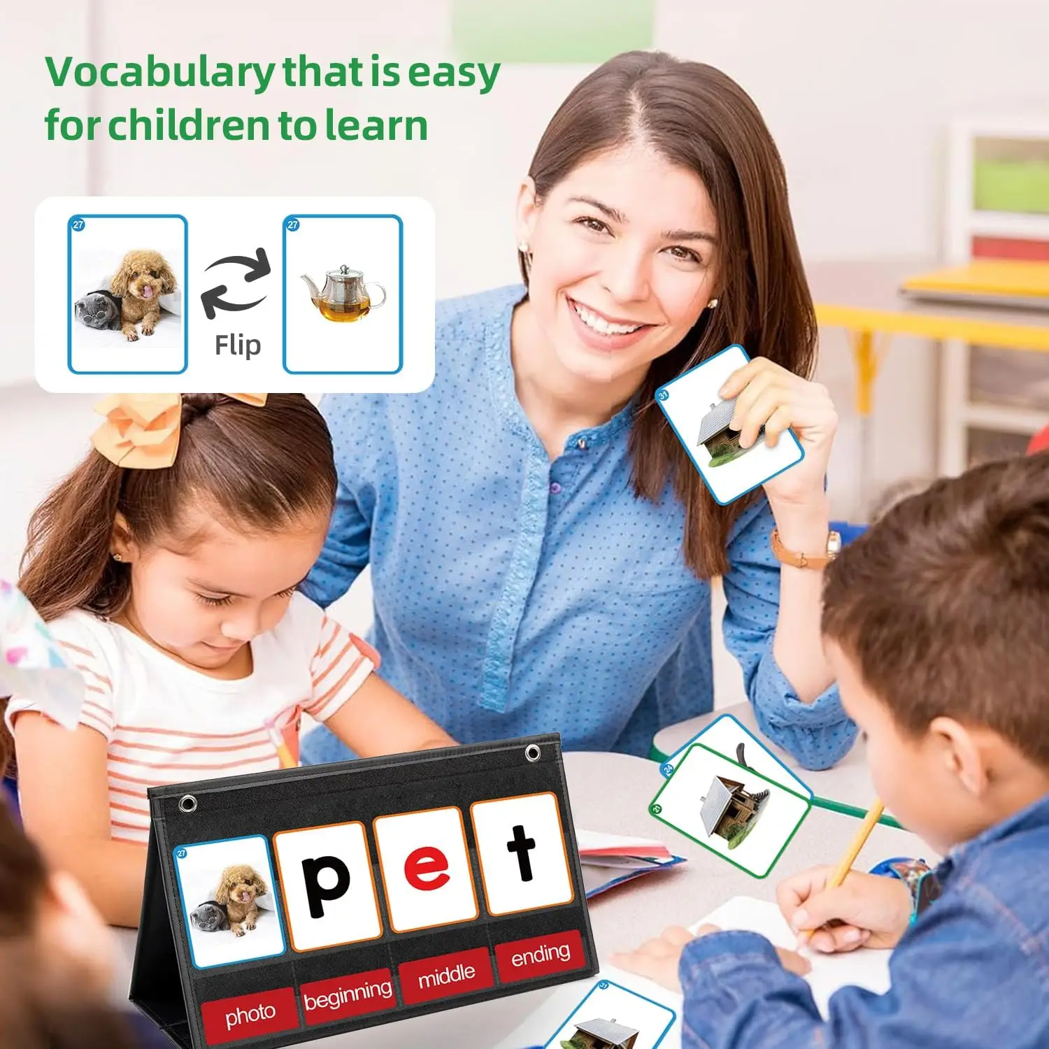 CVC Word Building Pocket Chart with 107 Flash Cards Desktop Pocket Chart Kindergarten Classroom Must Haves CVCC Phonics Games