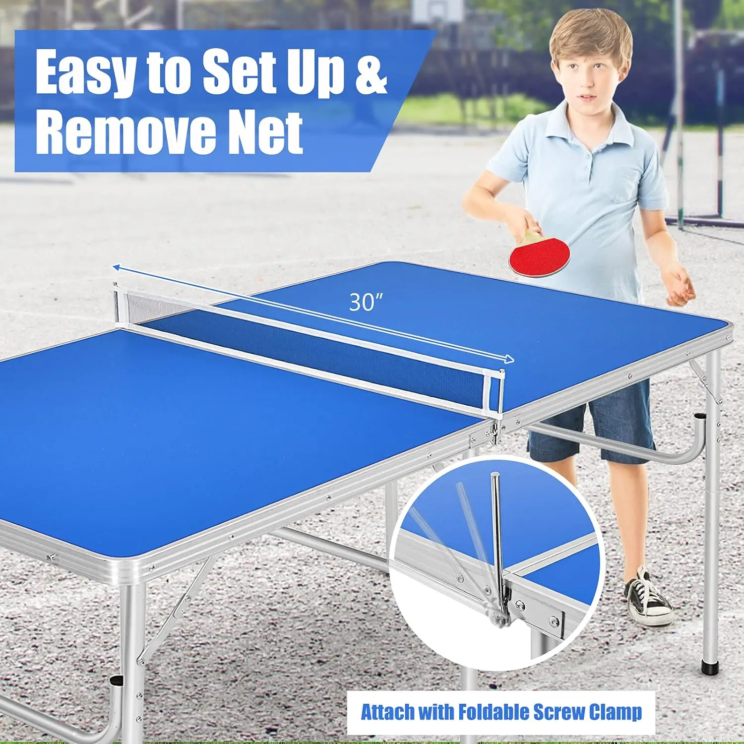 Foldable Ping Pong Table, 100% Preassembled, Portable Table Tennis Table Game Set with Net, 2 Table Tennis Paddles and Ping Pong