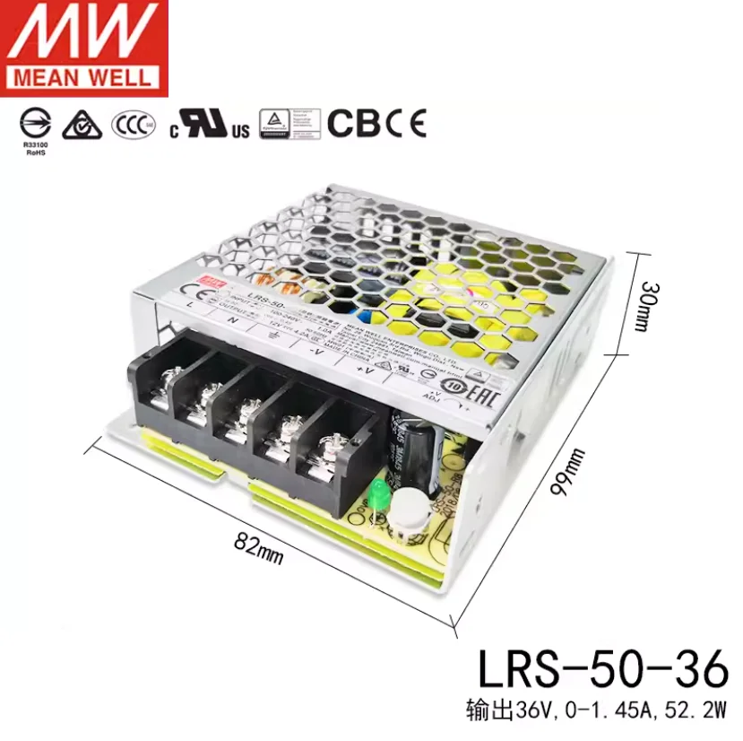 MEAN WELL LRS-50-3.3 LRS-50-5 LRS-50-12 LRS-50-15 LRS-50-24 LRS-50-36 LRS-50-48 50W Schaltnetzteil mit Einzelausgang