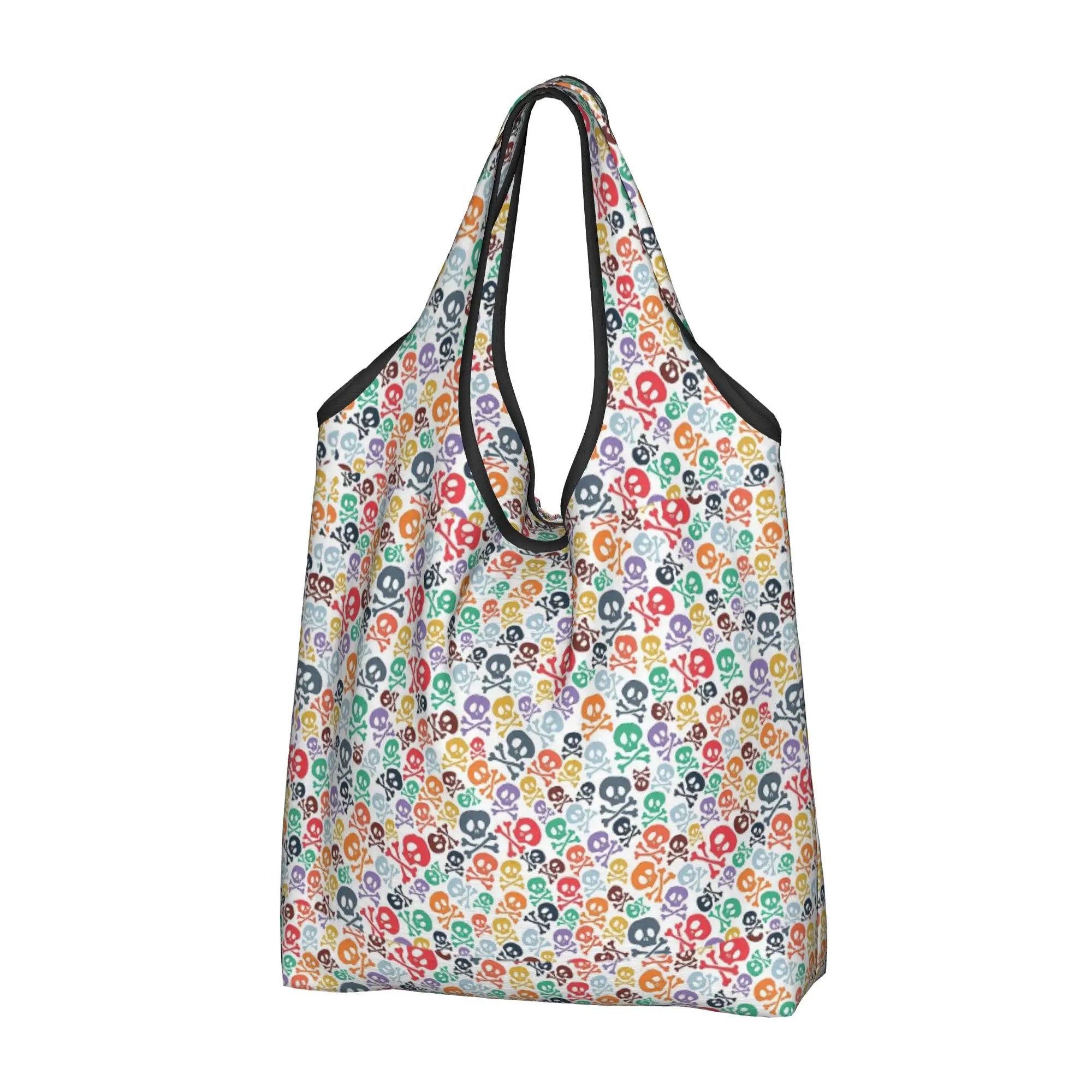 Skull Print Grocery Shopping Tote Bag Women Custom Horror Skeleton Death  Shoulder Shopper Bag Big Capacity Handbag