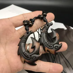 New Nepal Arrival Simulation Bone Carved Hawaiian style Maori Fish Hook Pendants Amulet Necklaces gifts