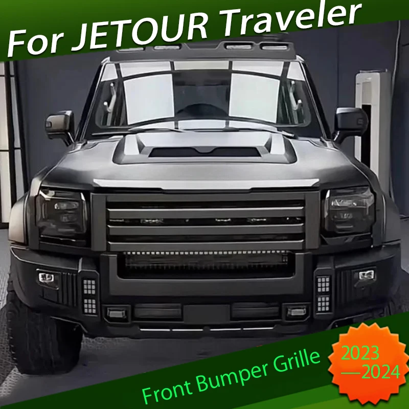 Car Front Bumper Grille Fit for JETOUR Traveler T2 2023 2024 Modified Brabus Black Warrior Grille Kit Car Exterior Accessories