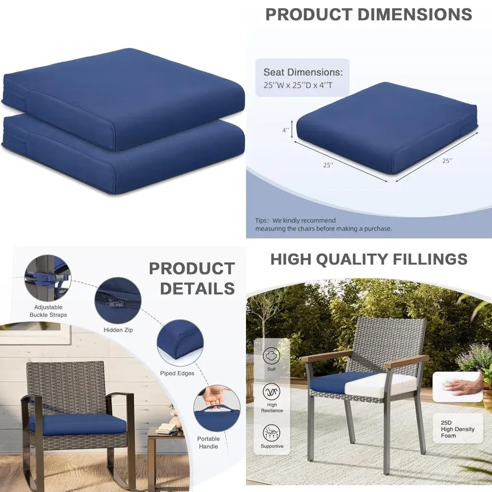 

Темно-синяя устойчивая к выцветанию водостойкая уличная подушка для плетеных стульев с глубоким сиденьем 25x25 дюймов, подушка для патио