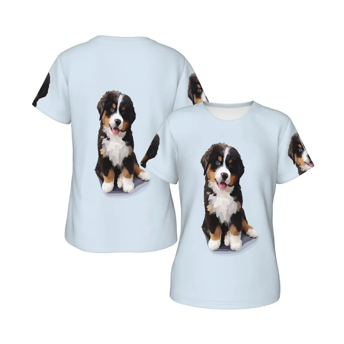 Van Gogh Style Painting Of Bernese Mountain Dog T-Shirt for Women Round Neck Streetwear T Shirts Women's Tees Short