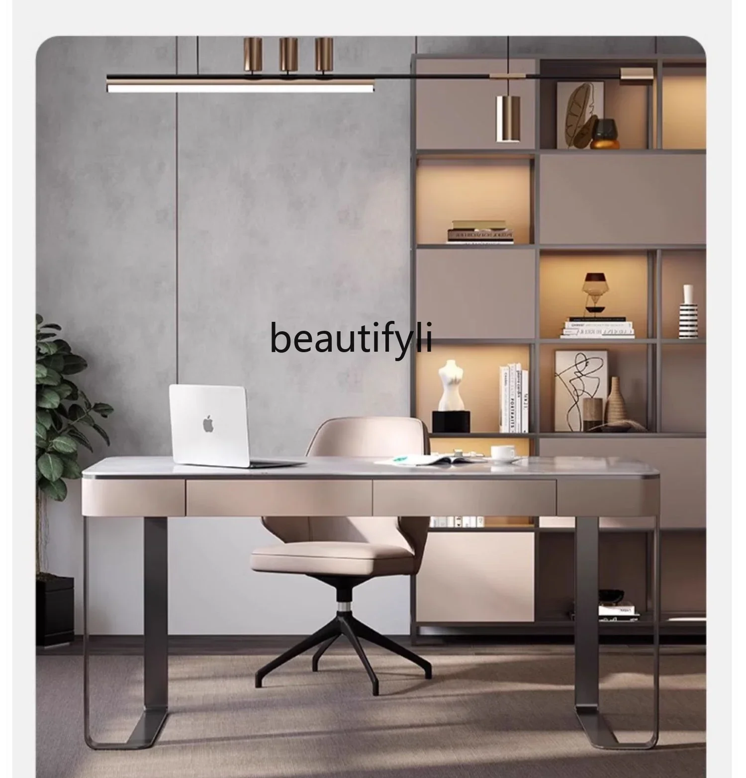 

Modern rock slab desk small apartment high-end desk living room study stainless steel writing desk