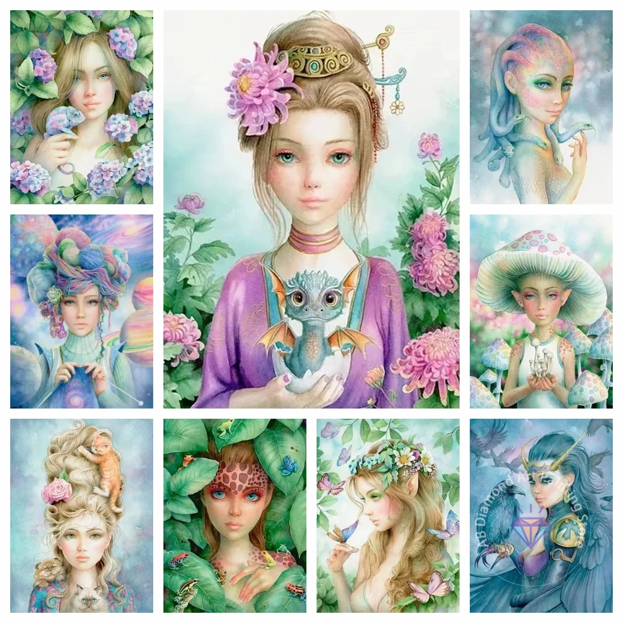 Cosmic Knitting Girl Cartoon AB Diamond Painting Mosaic Cross Stitch Kit Creative Painting Embroidery Home Decor Gift