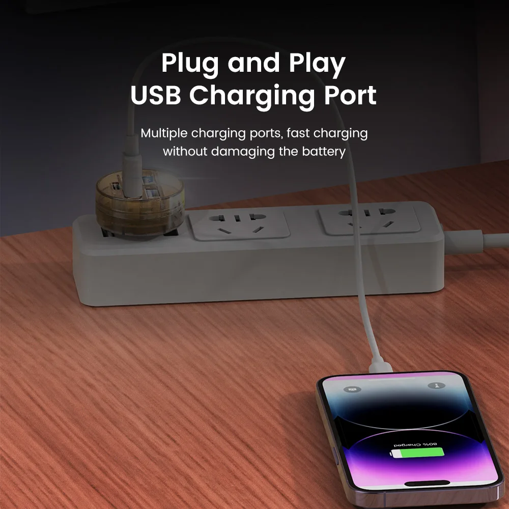 5 Ports USB C Charger Fast Charging Mini Soft Night Light Conversion Bedroom LED Night Light Bedside Switch Lamp Expansion Dock