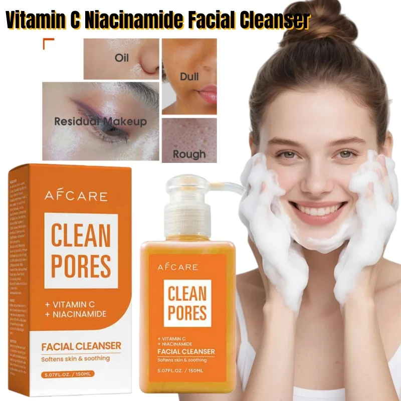 Vitamin C Facial Cleanser Deep Cleans Pores Refreshing Oil Control Moisturizing Brightening Niacinamide Facial Cleanser 150ml