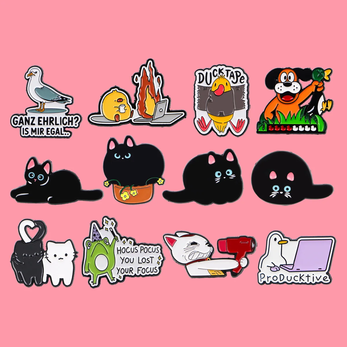 Lustige Tiere Zitate Emaille Pins Cartoon Schwarze Katze Brosche Anstecknadel Abzeichen auf Rucksack Kleidung Accessoires Modeschmuck Geschenke