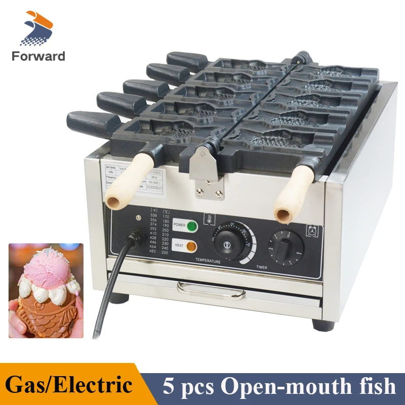 Gas / Electric Waffle Making Machine Open Mouth Fish Baking Tool Taiyaki Maker Snack Machine