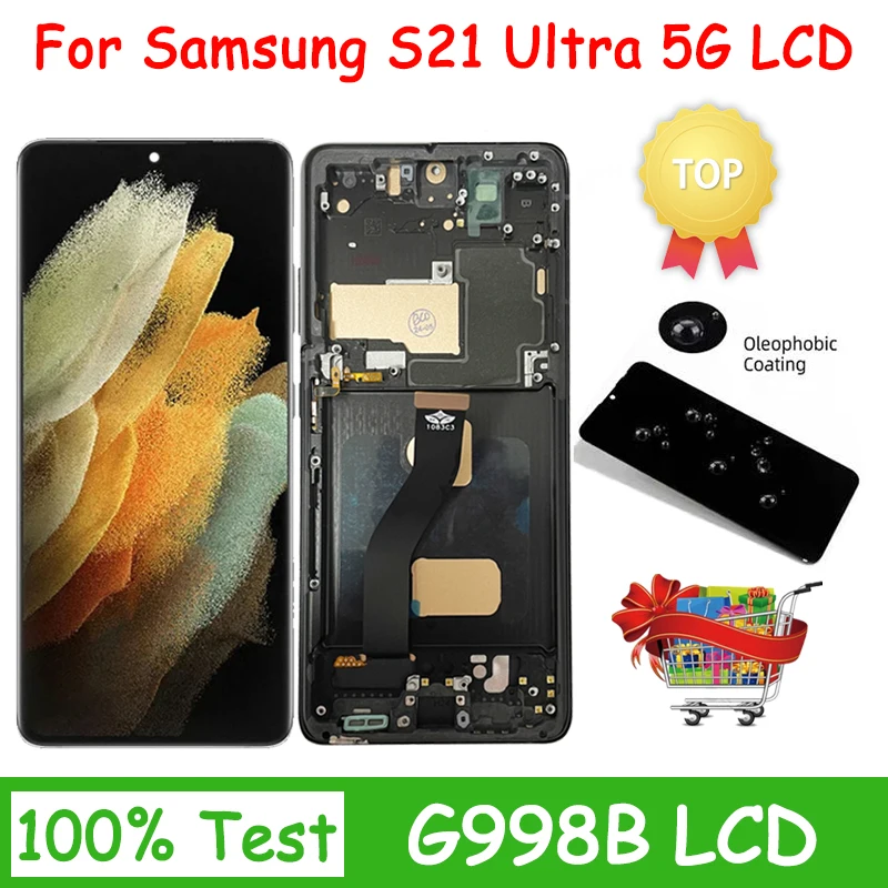 TFT Quality for Samsung S21 Ultra 5G G998B G998B/DS G998U Display Digital Touch Screen Digitizer  S21Ultra Display Frame