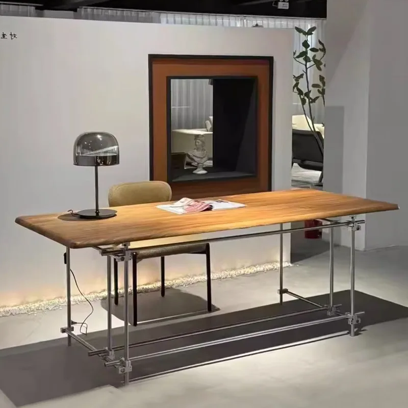 Bauhaus optical axis solid wood black retro industrial style e-sports table, conference table designer long table workbench