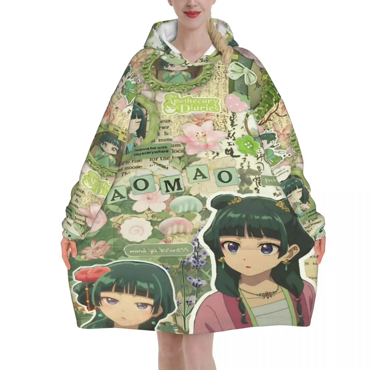 The Apothecary D-Diaries Maomao Blanket Hoodie Wearable Blanket Oversize with Pocket Warm Sleeping Bag Soft Cozy Onesie