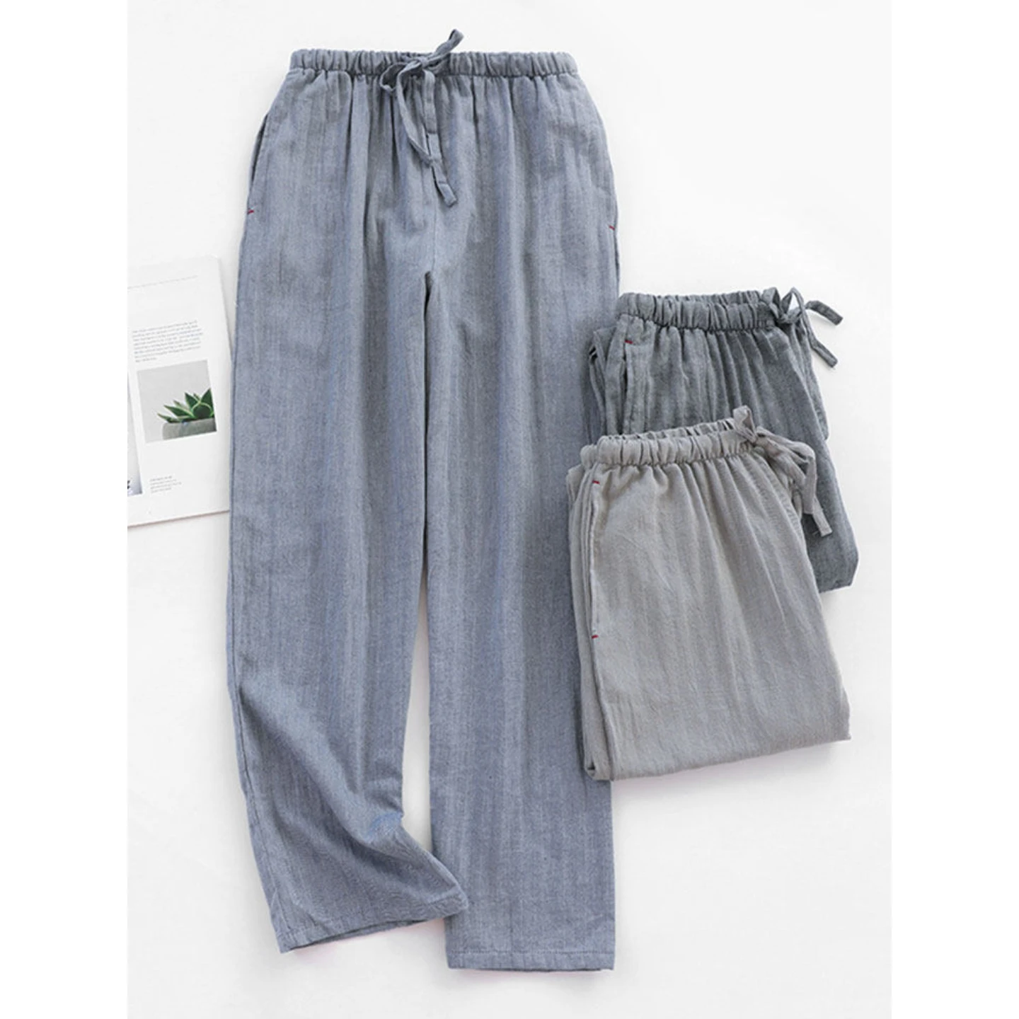 1pc Men's Cotton Solid Color Pajama Pants Minimalist Loose Fit Lightweight Spring Fall Lounge Bottoms