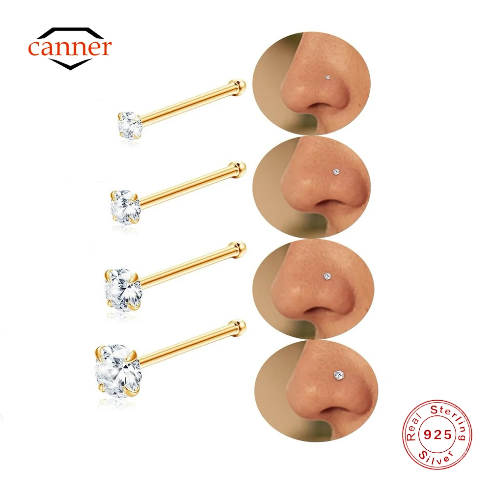 CANNER 1PC 2/3/4/5mm 925 Sterling Silver Classic Four Claw Nose Nail Piercing Ear Nail For Women Ins Simple Earring Jewelry Gift