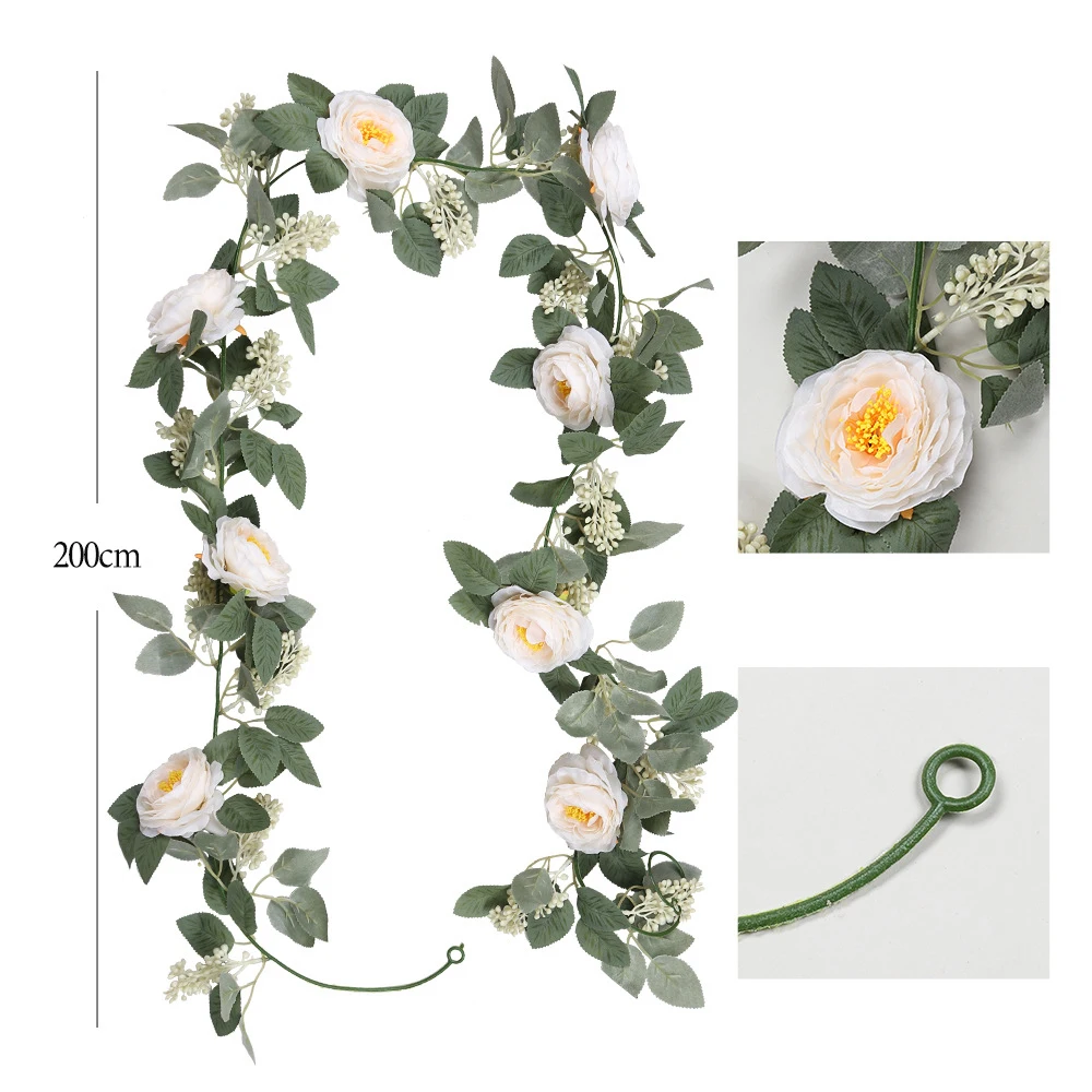 Fake Rose Vines With Green Leaves Plants For Birthday Party Bedroom Wall Room Decor Encryption Artificial Vine Decorations