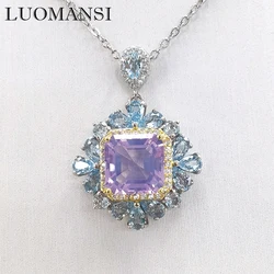 Luomansi 10*10MM Lavender Diamond Pendant Necklace Jewelry Woman S925 Silver Wedding Party Commemorative Birthday Gift