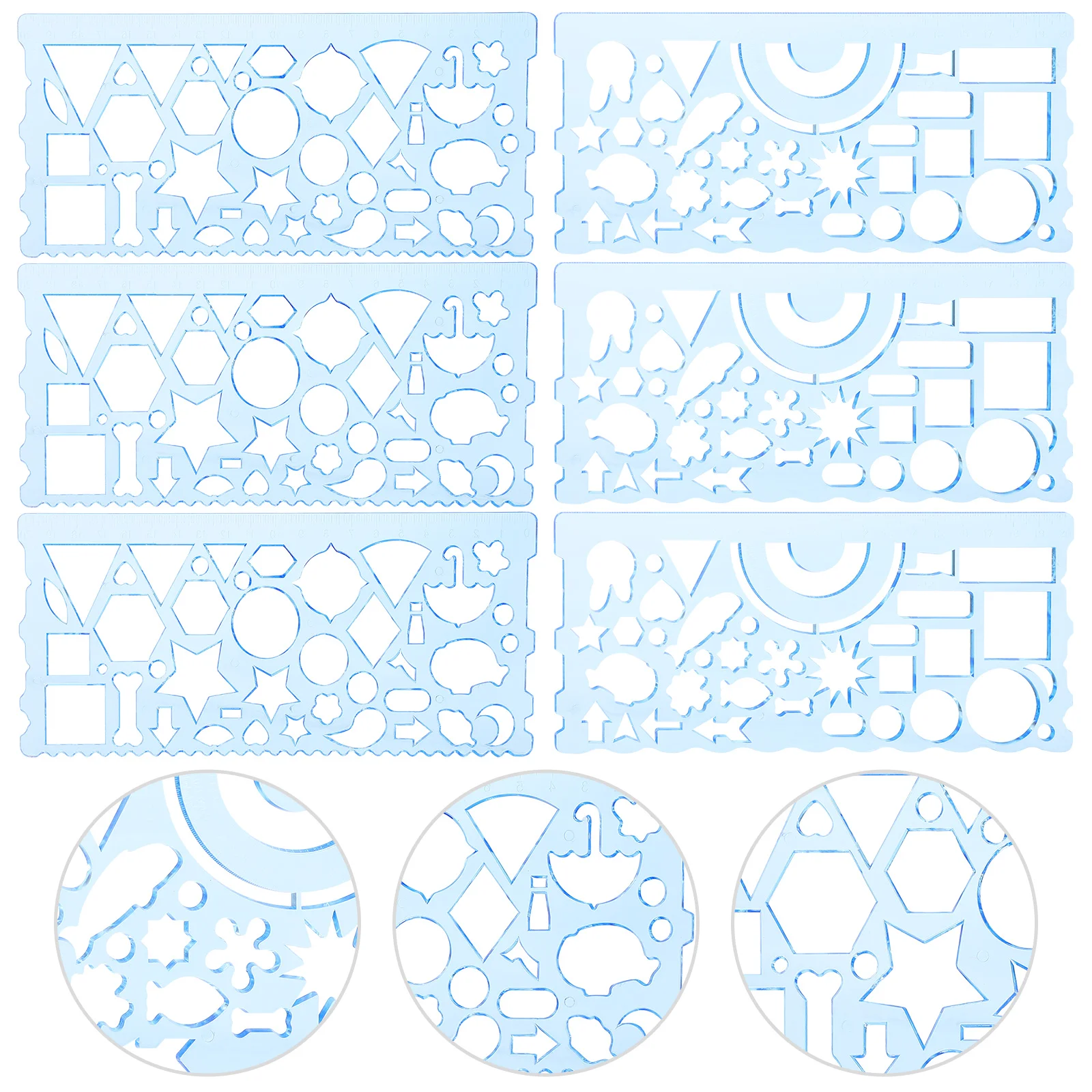 6-delige handgeschreven opstellen golfliniaal gereedschap vorm stencils plastic tekening linialen architect benodigdheden multifunctionele student