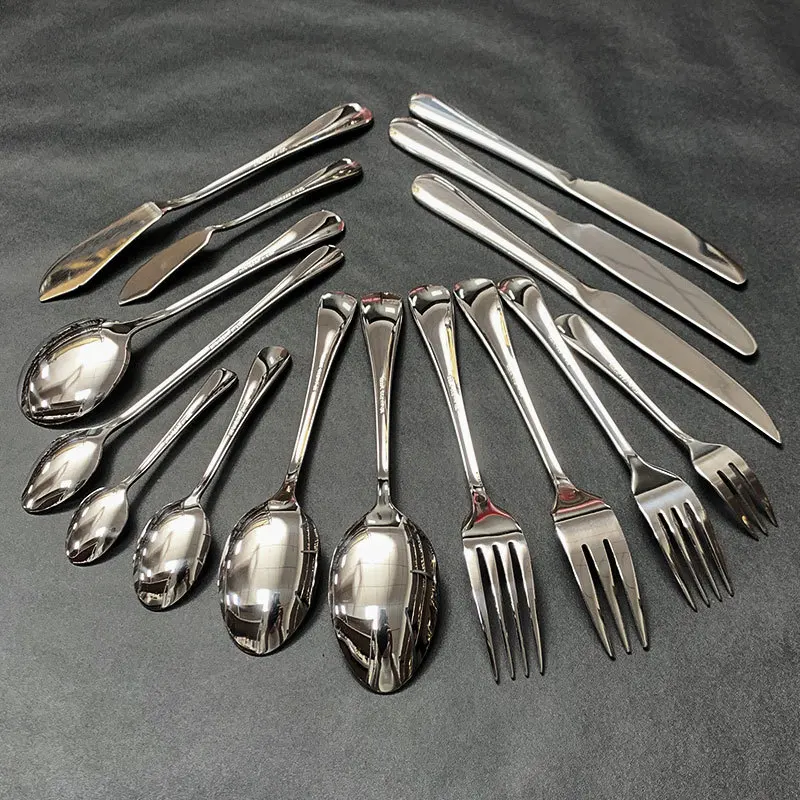 Satinless Steel Round Handle Cutlery Tableware Sets Western Food Dinning Spoon Fork and Knife Full Set Kitchen Accessories