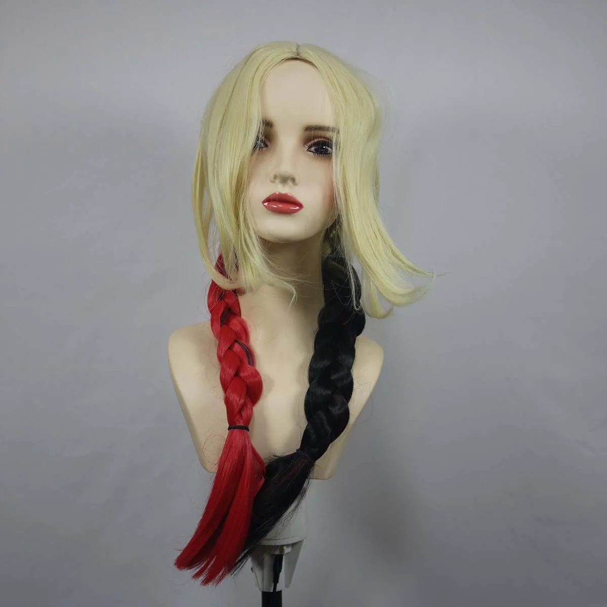 Women Quinn Cosplay Wig Harley 2 Ponytails Styled Red Black Braid Heat Resistant Synthetic Hair view 4