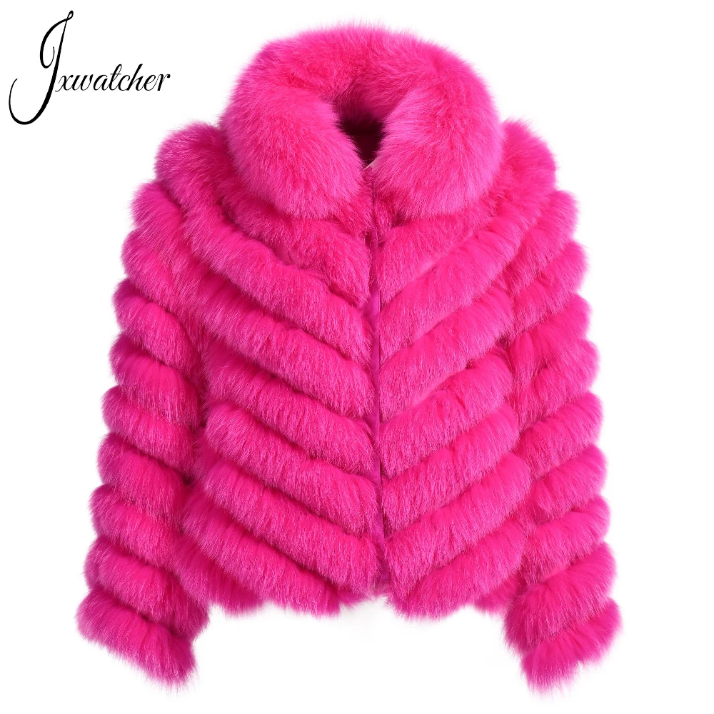 Jxwatcher-Casaco de pele Real Fox para mulheres, forro de seda 100% reversível, casaco de pele de luxo personalizado para senhora, alto grau, inverno