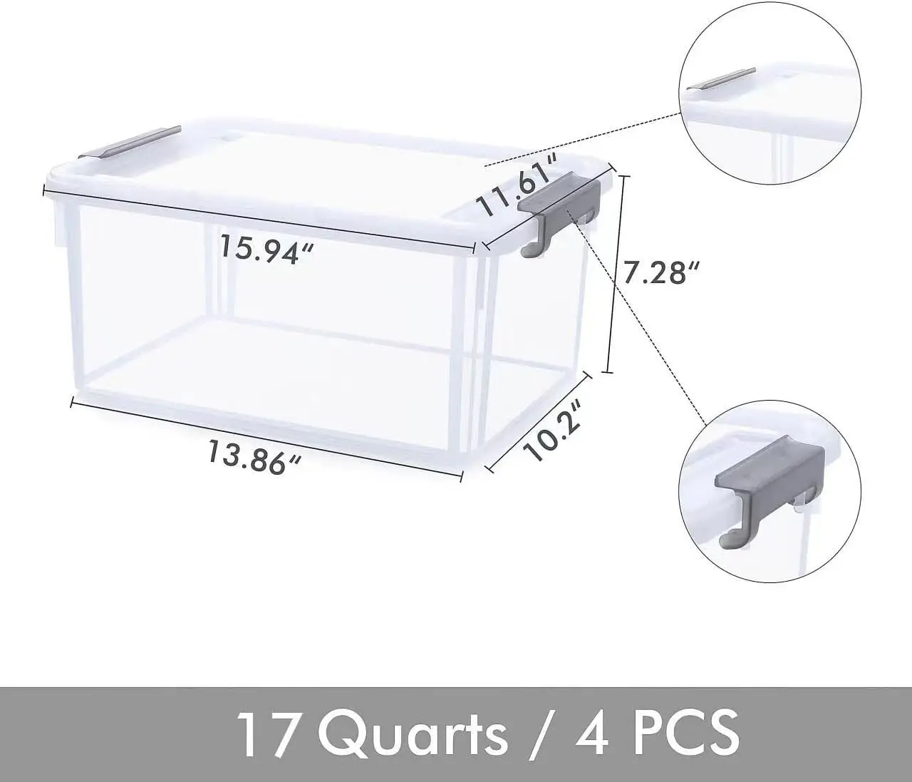 4-Pack Clear Stackable Storage Bins with Lids, 17 QT Capacity for Home Organization