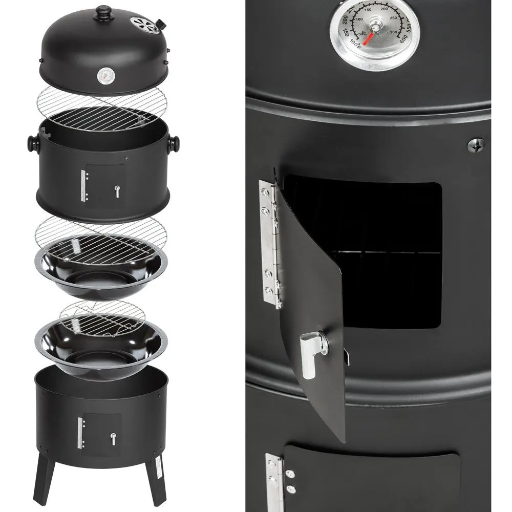 3in1 BBQ Charcoal Grill Barbecue Smoker Barrel Smoker Grill with Thermometer - 3 in 1 Smoker Barrel for Outdoor Cooking Parties