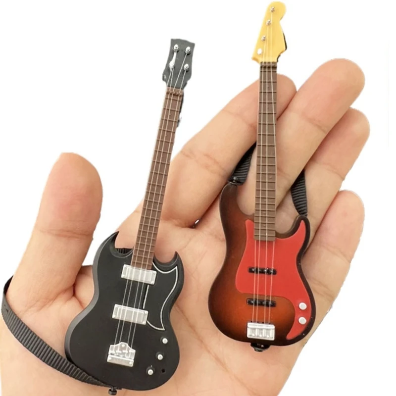 1PC Simulated Strap Guitar Model 1:12 Dollhouse Miniature Music Electric Guitar For Kids Musical Toy House Decoration