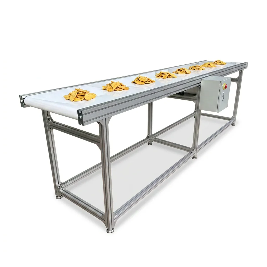 Compliant White Food Grade Belt Conveyor Customized Stainless Steel Frame Conveyor Food Material Smooth Transfer