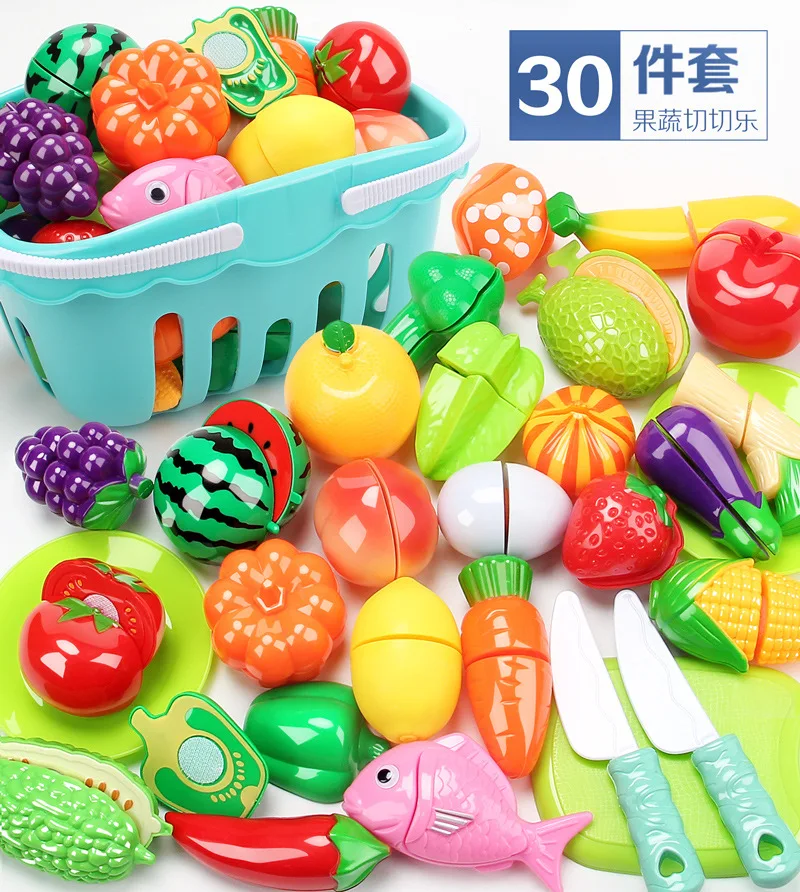 30pcs Cuttable Fruit Children's Toy Girl Vegetable Cutting Music Set Baby Kitchen Cooking House Pizza