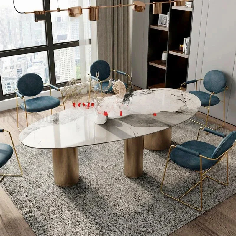 

Oval Slate Dining Table And Chair Combination For Large Family Modern Minimalist Light Luxury Villa Kitchen