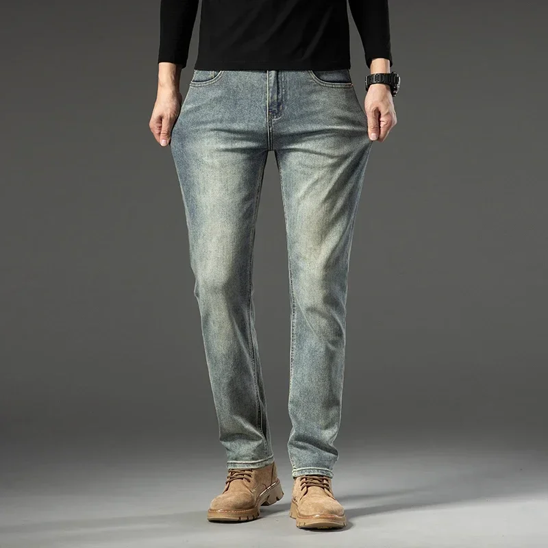 2024 Spring and Autumn New Mid-high Waist Straight Tube Mens Jeans  Slim  Brand Trousers