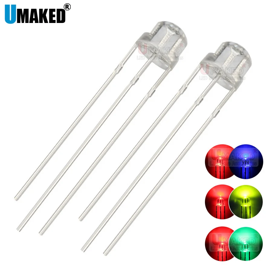 1000PCS 5MM Straw hat Clear LEN Two Color Common Anode/Cathode LED Red Blue Yellow Green Bi-Color Diodes Light Diy lamp DIP