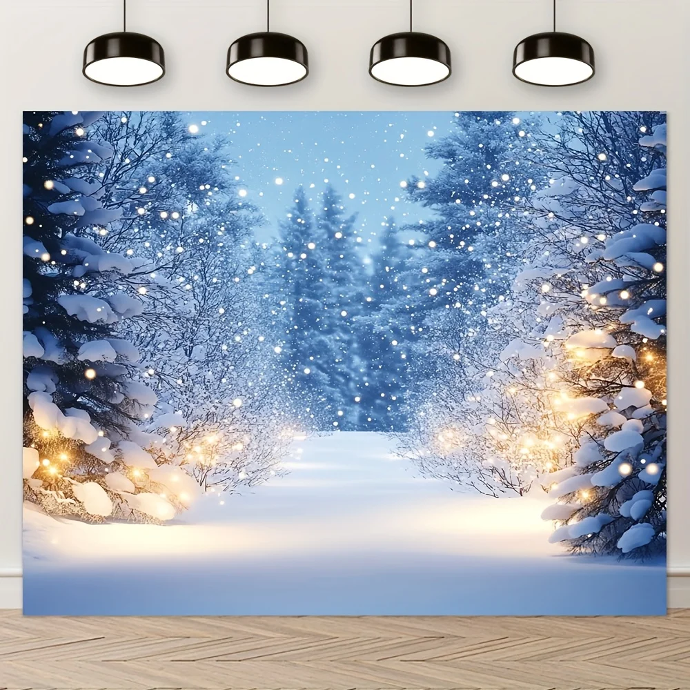VIKAMA Winter Solstice Schneeszene Wandteppich Warm leuchtender Wald mit flatternenden Schneeflocken Wohnzimmer Feature Wand Raumdekoration