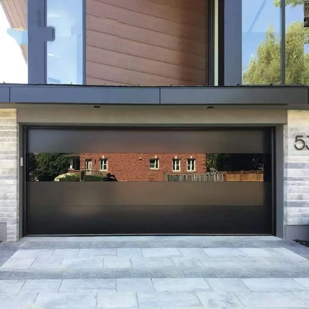 

Surface Grit Finish Embedded Tempered Glass Aluminum Alloy Garage Door Anti Theft Garage Doors Modern Design Garage Doors