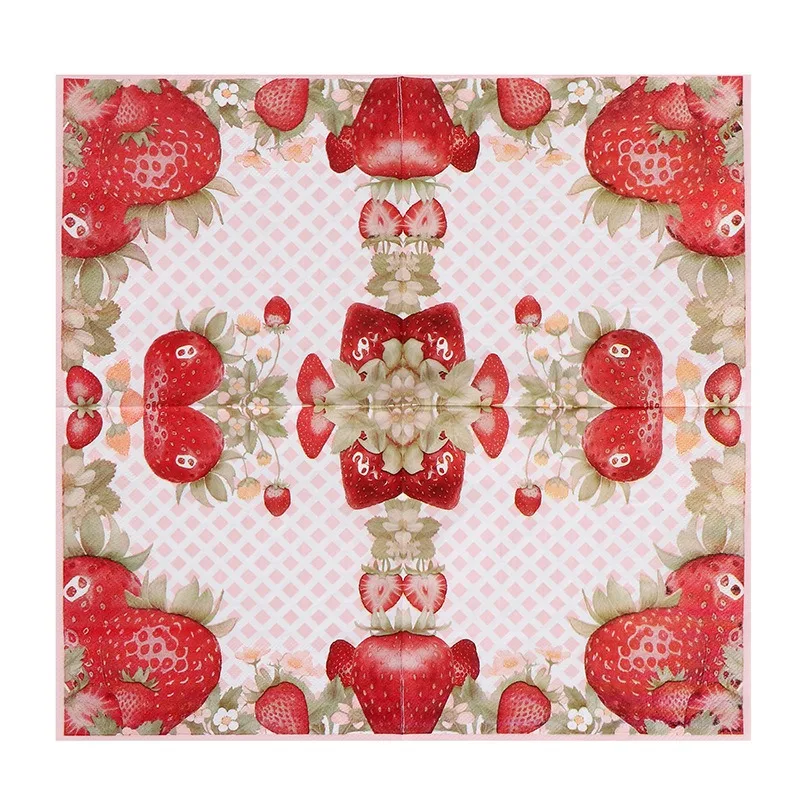 20Pcs 33x33cm Square Strawberry Printed Paper Tissue Disposable Tableware Napkin Birthday Party Decoration