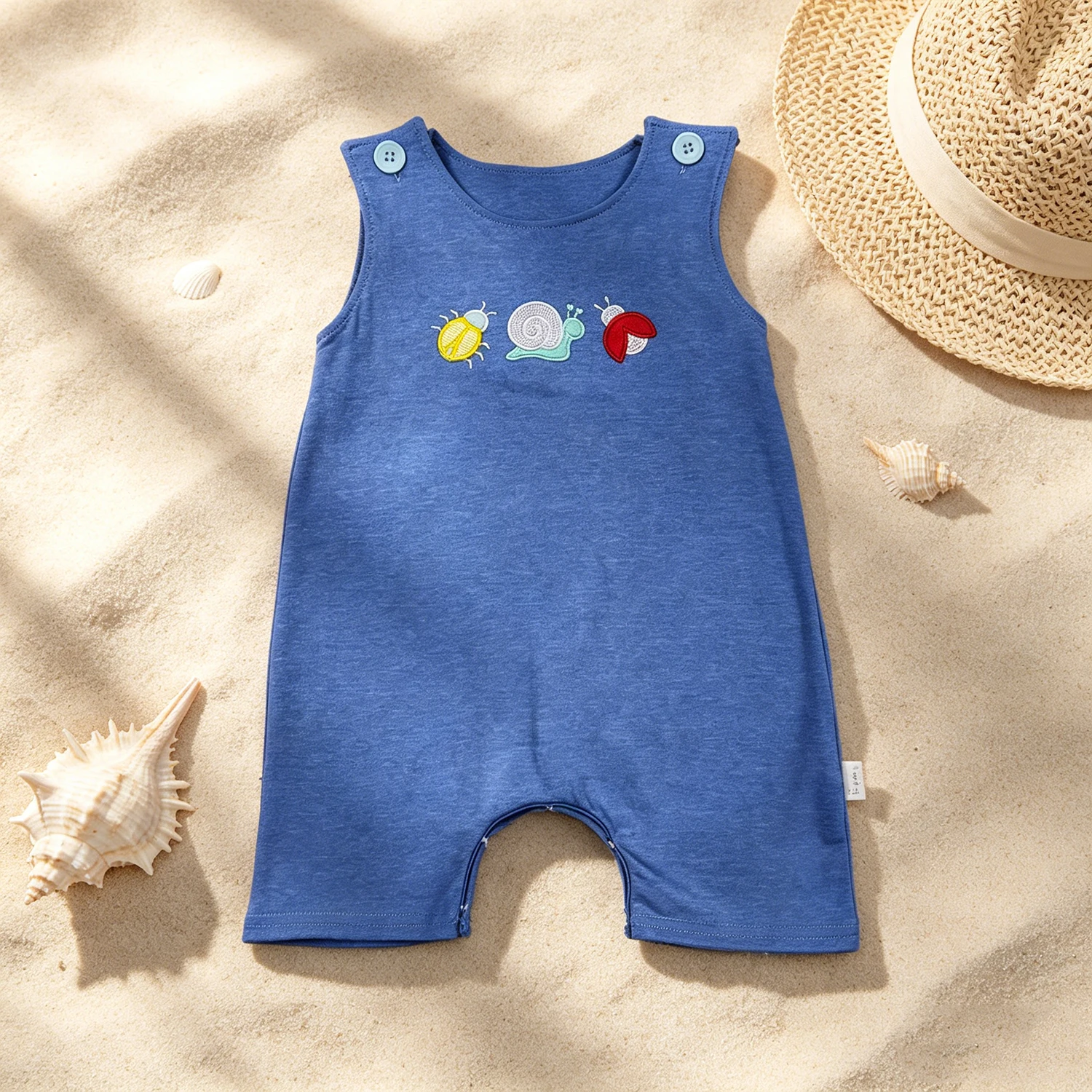 Wholesale Newborn Toddler Baby Boy Sleeveless Animals Romper Kids Children Stripes Embroidery Blue Jumpsuit Infant Boys Clothes