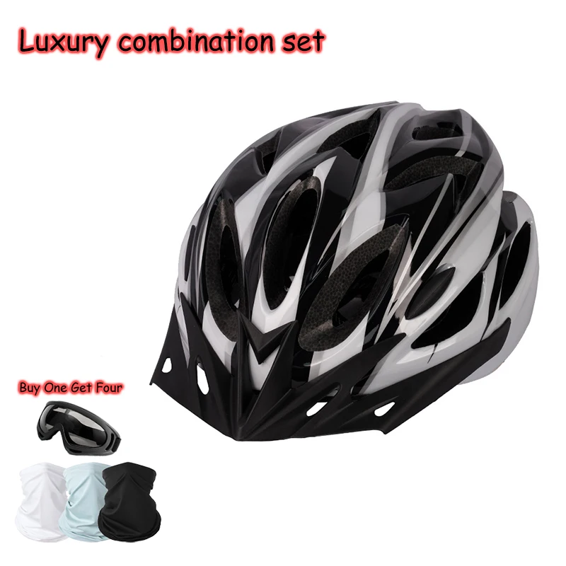 5 pezzi casco da equitazione per bicicletta occhiali maschera tuta veicolo elettrico strada mountain bike casco ciclismo leggero respirare casco di sicurezza